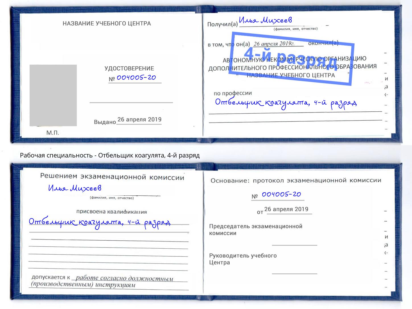 корочка 4-й разряд Отбельщик коагулята Орел