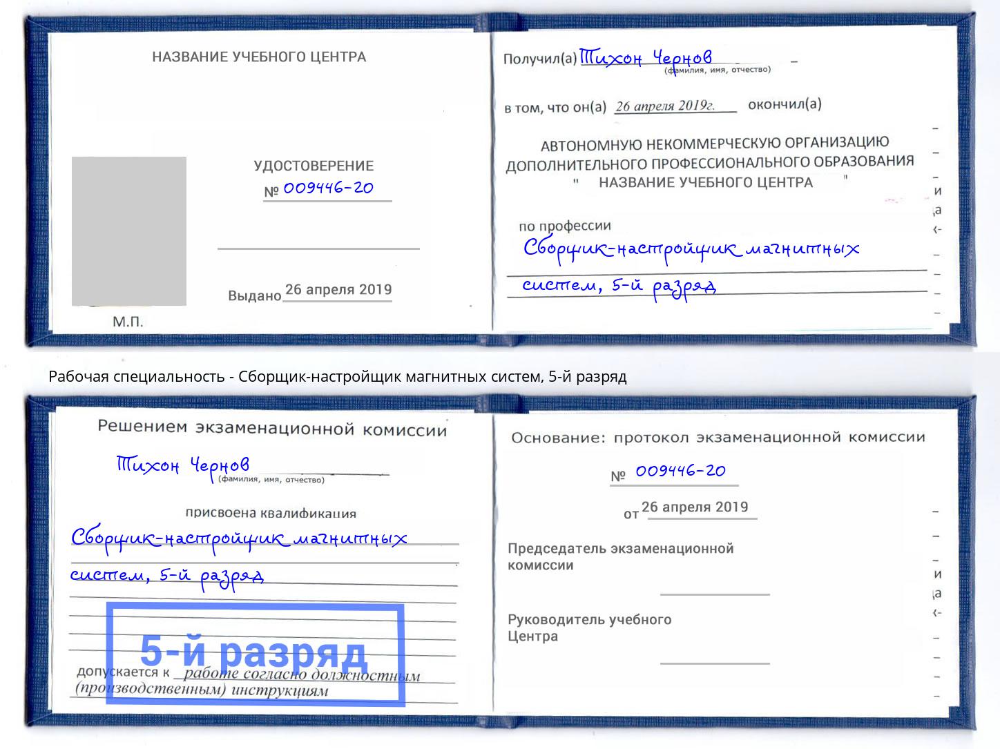 корочка 5-й разряд Сборщик-настройщик магнитных систем Орел